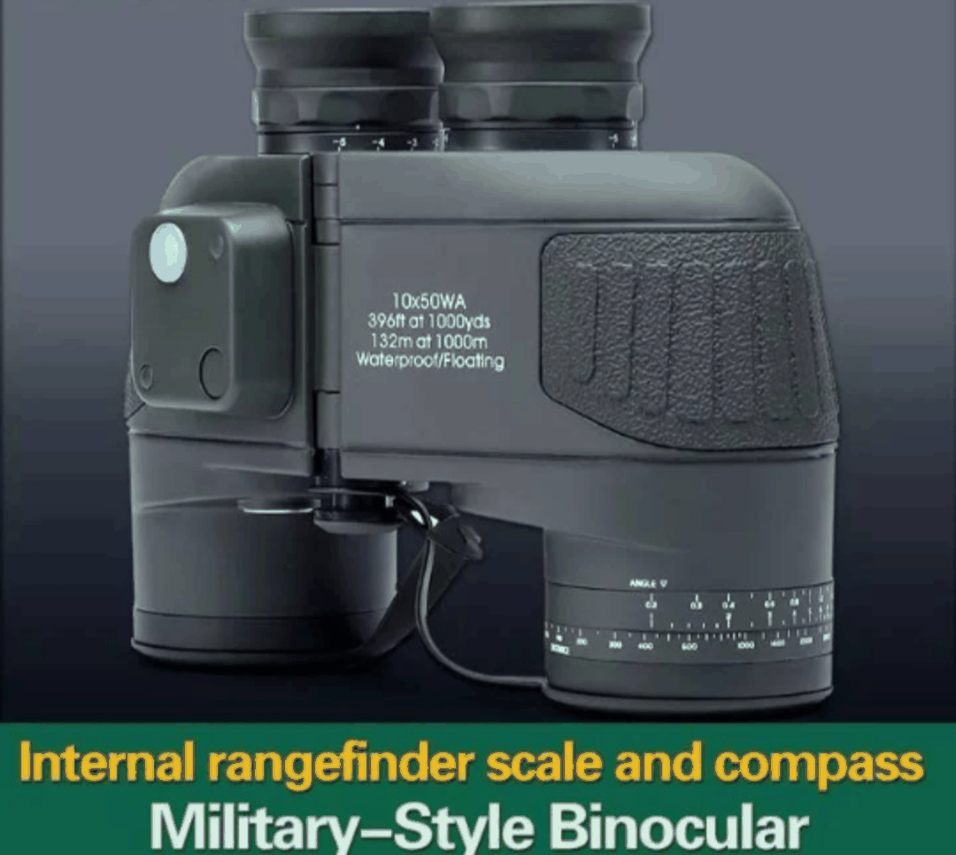 10X50 waterproof marine binoculars with rangefinder compass and autofocus, ideal for hunting and navy use.