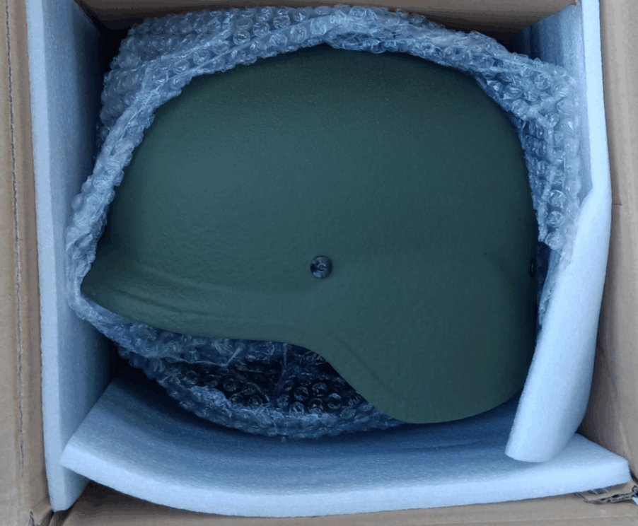 PASGT Marine Ballistic Helmet NIJ IIIA Rated, green, in packaging.