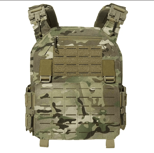 Ballistic nylon plate carrier in camouflage design, Harris Tactical, durable tactical vest.