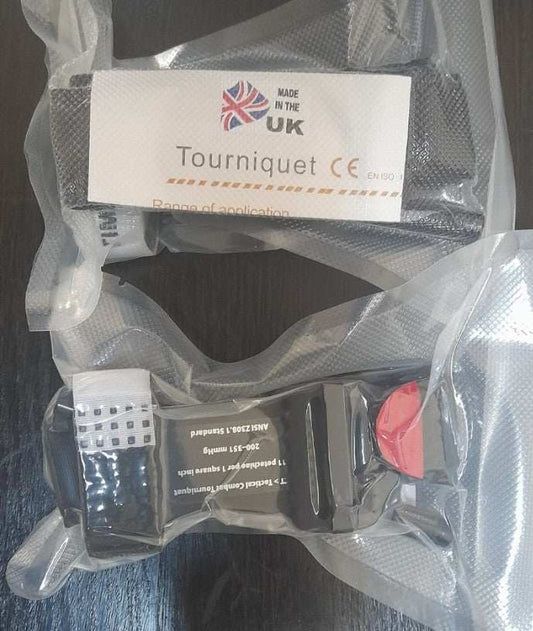 Pack of four TCT metal aluminium rod tourniquets for tactical survival, 7th generation upgrade, shown in packaging.