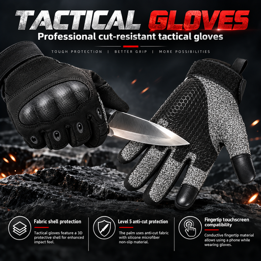 Level 5 Cut & Fire Proof Tactical Hard Carbon Knuckle Gloves, Touchscreen