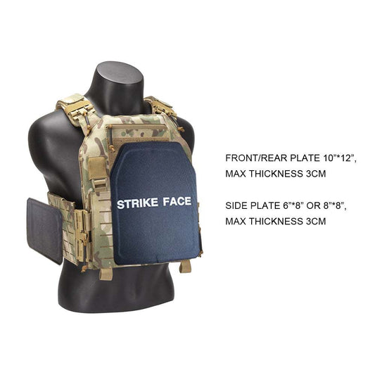 Lightweight tactical plate carrier vest designed for police and military use, featuring modular design and abrasion resistance.