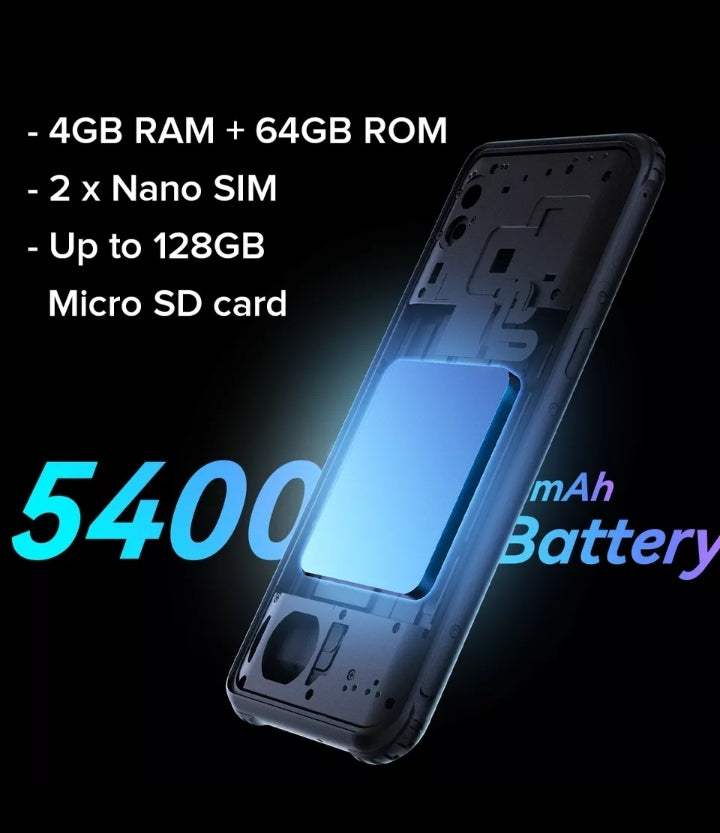 AGM H3 Rugged Phone with 5400mAh Battery, 4GB RAM, 64GB ROM, Dual Nano SIM, Supports 128GB MicroSD.