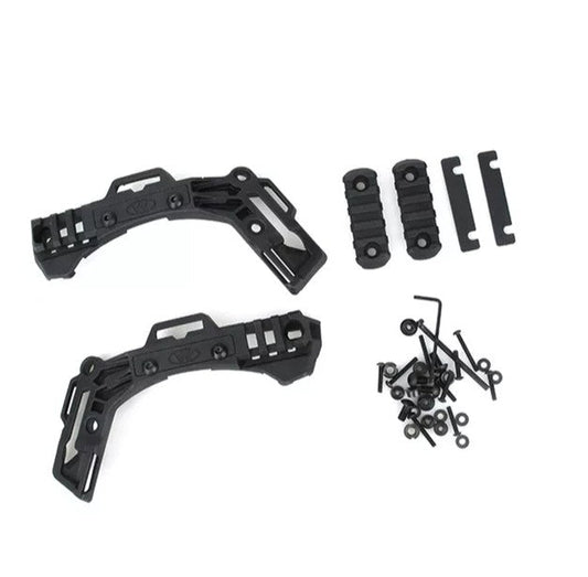 Replacement helmet accessory side rails with hardware, nylon material, black.