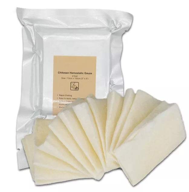 Chitosan Heamostatiz Gauze 1.5m Z-Fold Rapid Blood clotting wound drrssing - SECUTOR ARMOUR LTD