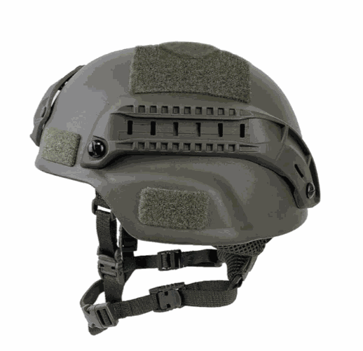 ISO Certified Modular Integrated Communications Helmet (MICH) in foliage green, NATO standard bulletproof UHMW-PE, featuring ballistic head protection.