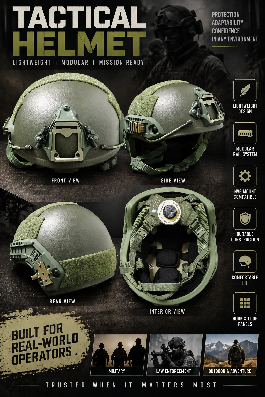 ECH-FAST Enhanced Combat Helmet NIJ IIIA UHMW-PE bulletproof, Epic Liner, PBL tested