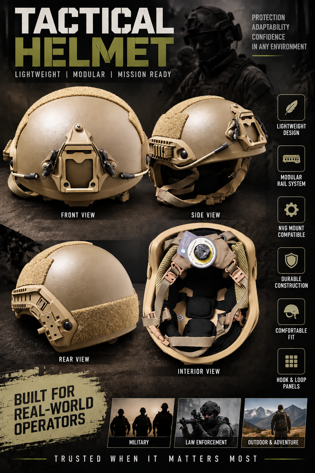 ECH-FAST Enhanced Combat Helmet NIJ IIIA UHMW-PE bulletproof, Epic Liner, PBL tested
