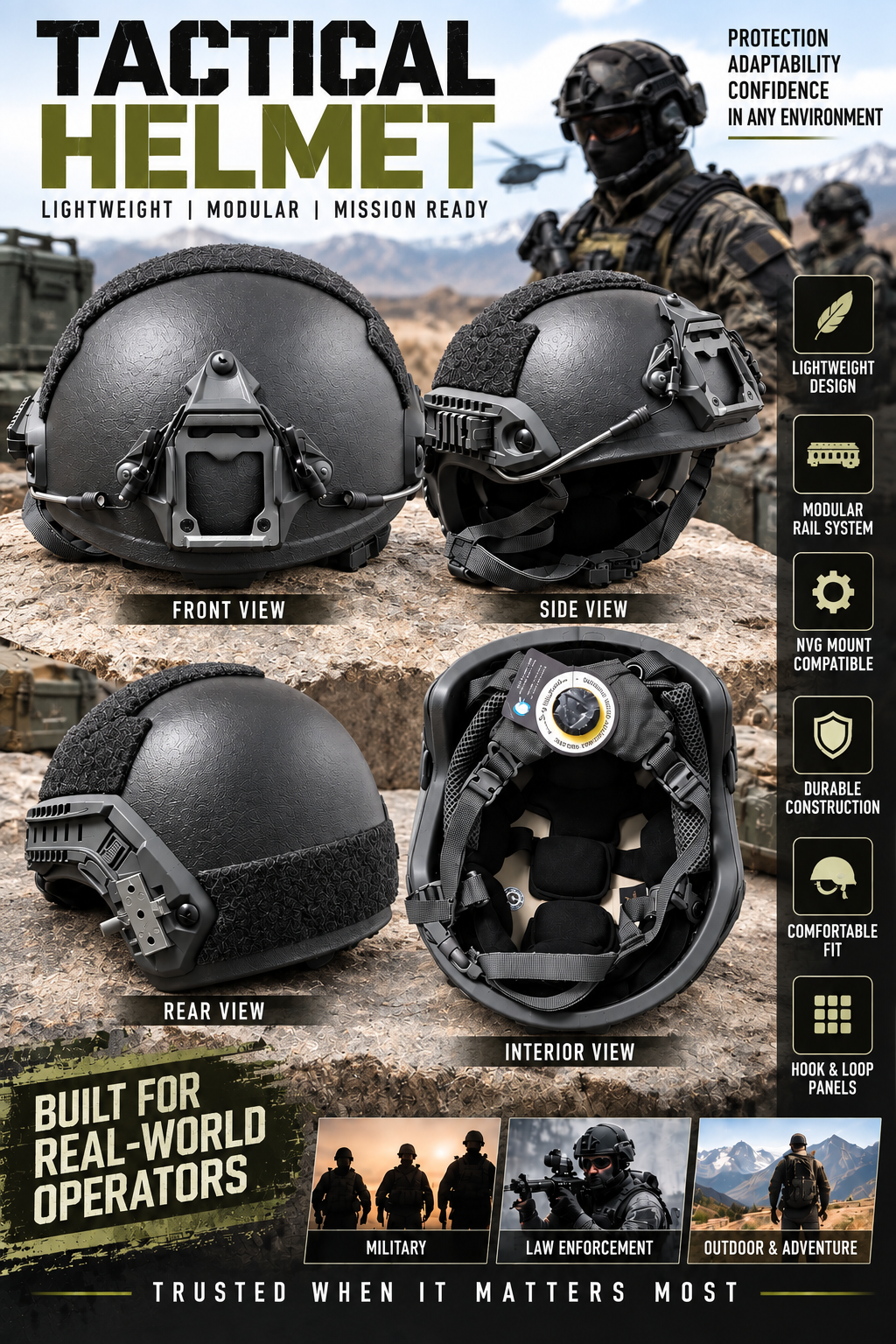 ECH-FAST Enhanced Combat Helmet NIJ IIIA UHMW-PE bulletproof, Epic Liner, PBL tested