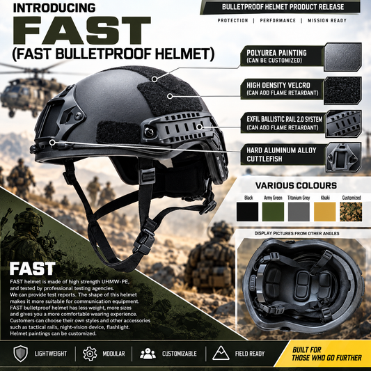 ISO certified Future Assault Shell Technology (FAST) Helmet bulletproof UHMWPE NIJ IIIA high cut 1.6kg 2 liner options