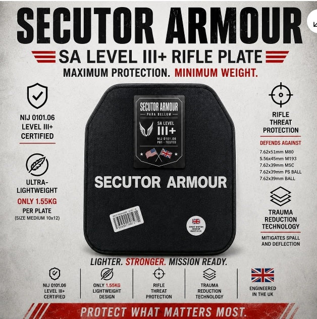 Ultra lightweight 1.6kg NIJ-SA Level III+ Ballistic Strike Plate PE/Boron Oxide