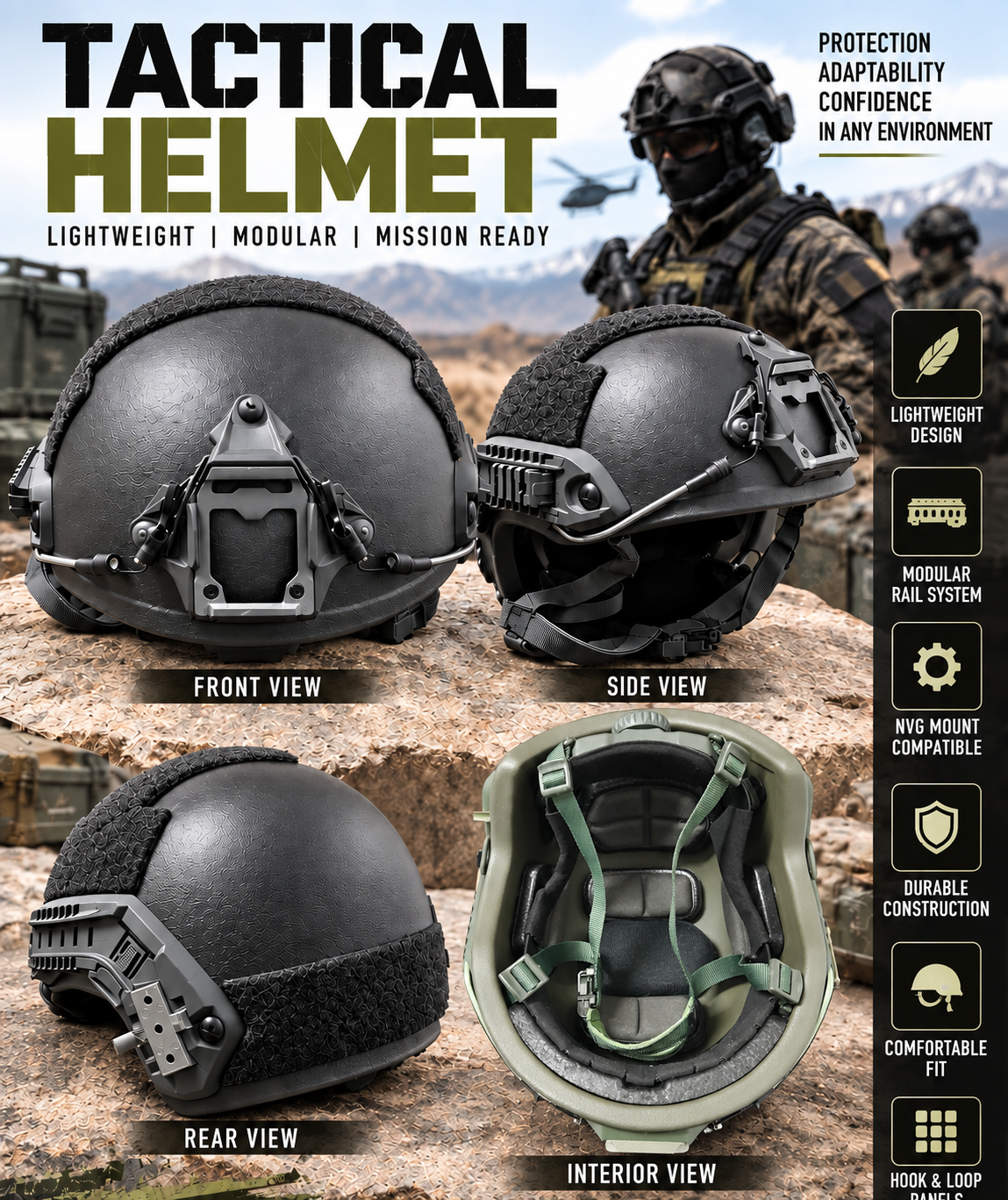 ECH-FAST Enhanced Combat Helmet NIJ IIIA UHMW-PE bulletproof, Epic Liner, PBL tested