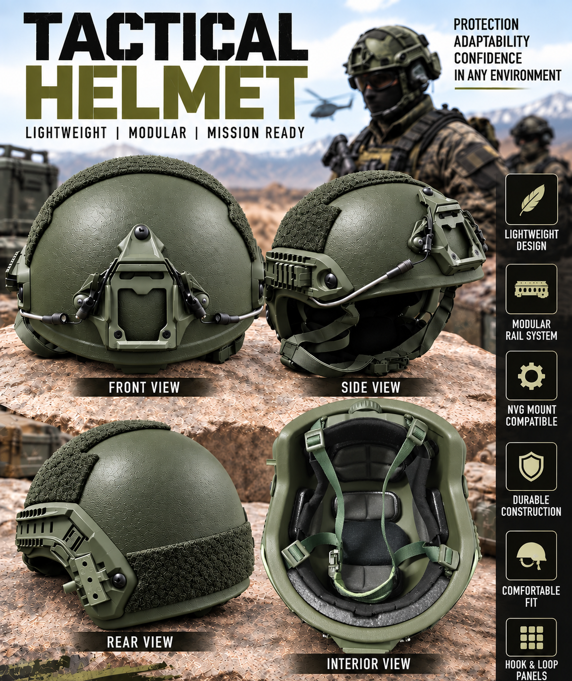 ECH-FAST Enhanced Combat Helmet NIJ IIIA UHMW-PE bulletproof, Epic Liner, PBL tested