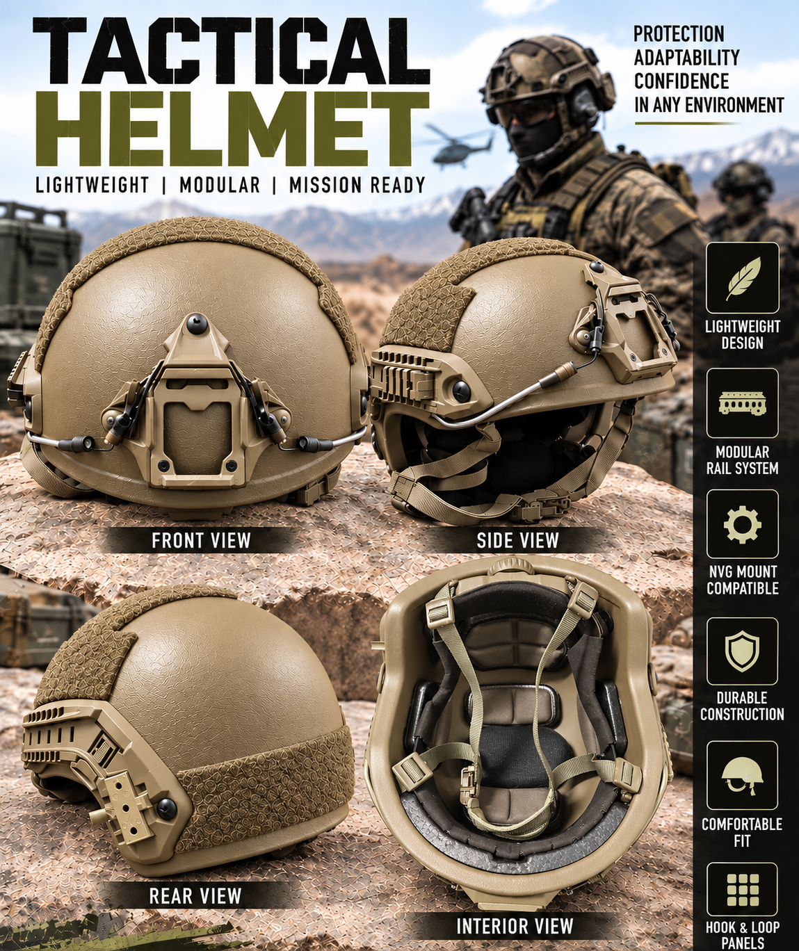 ECH-FAST Enhanced Combat Helmet NIJ IIIA UHMW-PE bulletproof, Epic Liner, PBL tested