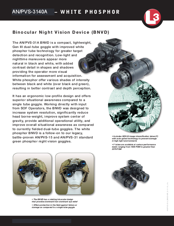 PVS3140 Gen 3 Gen 2+  White/Green Phosphorus Tubes Night vision goggles LDNV008N FOV 50 degree housing with battery packs and diopter adjustment - SECUTOR ARMOUR LTD 