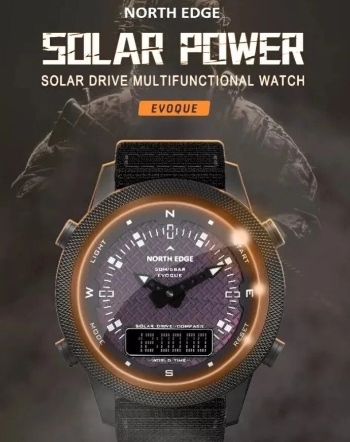 North Edge Evoque Solar-Drive Power Compass Watch 50m waterproof.