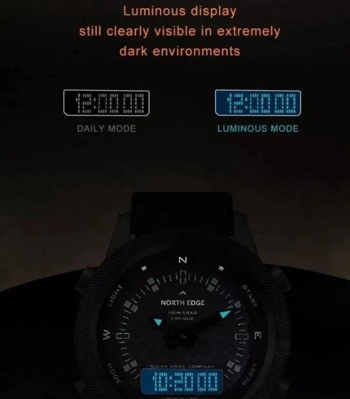 North Edge Evoque Solar-Drive Power Compass Watch 50m waterproof.