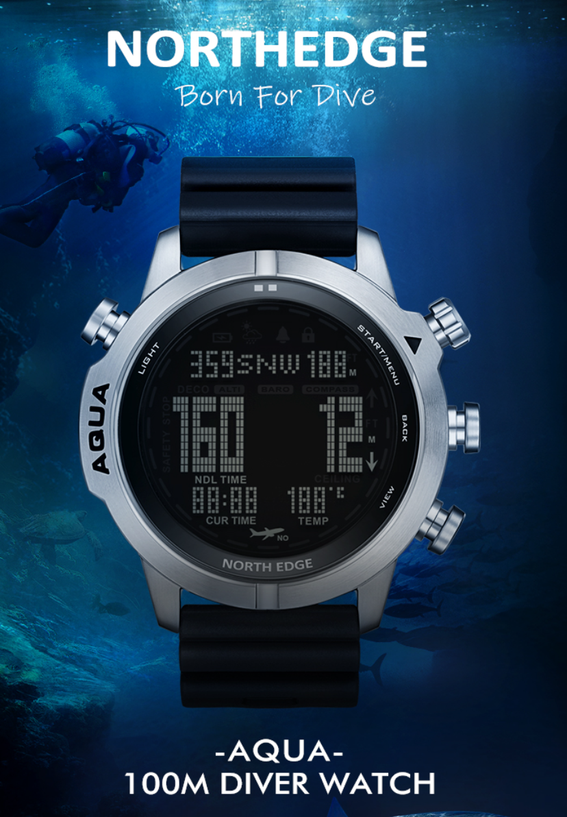 North Edge Aqua Professional Divers Smartwatch, Compass, Altimeter, Barometer