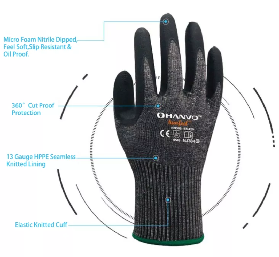 ANSI HPPE Cut Resistant Level 5 Nitrile Gloves