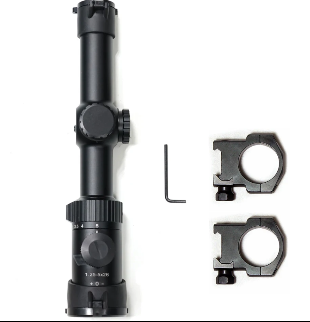 AK AKM Kalashnikov Tactical compact rifle scope BDC reticle 1.25-5x26A with side mount. - SECUTOR ARMOUR LTD 