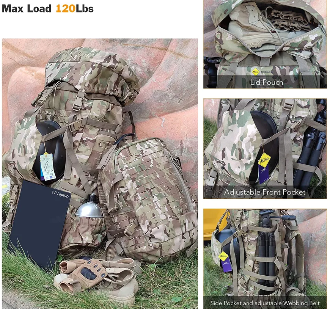 ILBE Bergen 120L MilSpec 810, Detachable 30L Assault pack & 3L Hydration pack