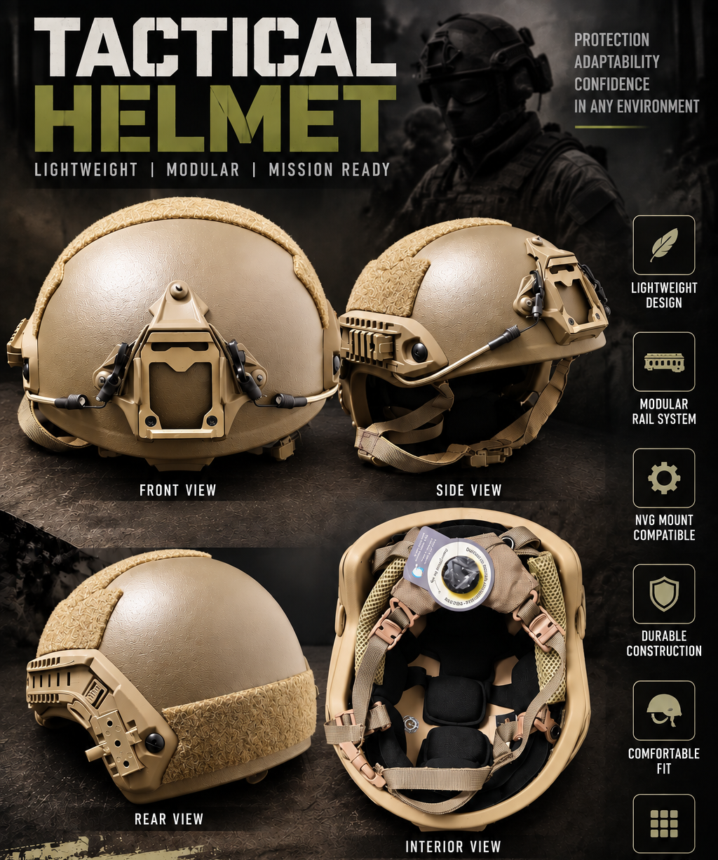 ECH-FAST Enhanced Combat Helmet NIJ IIIA UHMW-PE bulletproof, Epic Liner, PBL tested