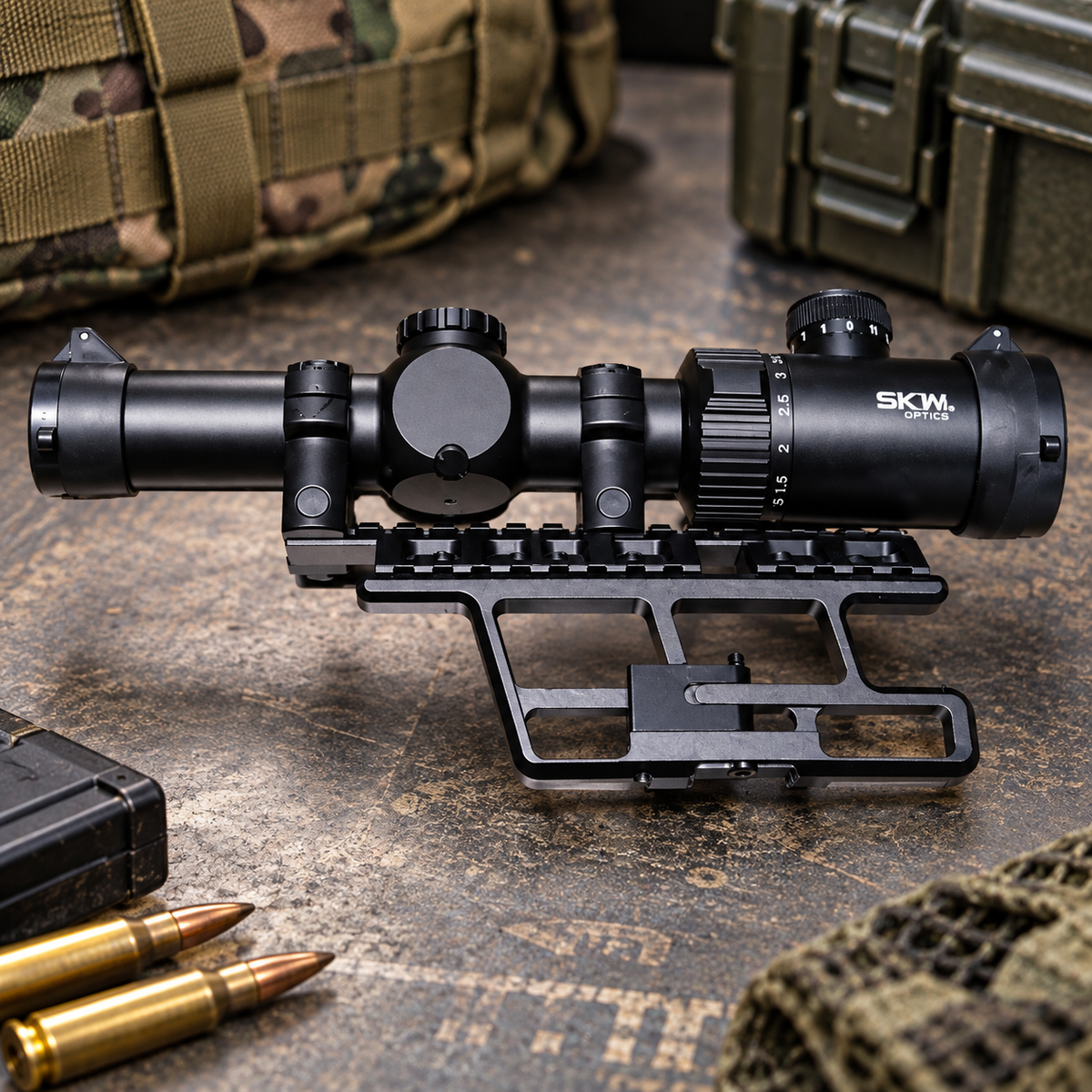 AK AKM Kalashnikov Tactical compact rifle scope BDC reticle 1.25-5x26A with side mount.