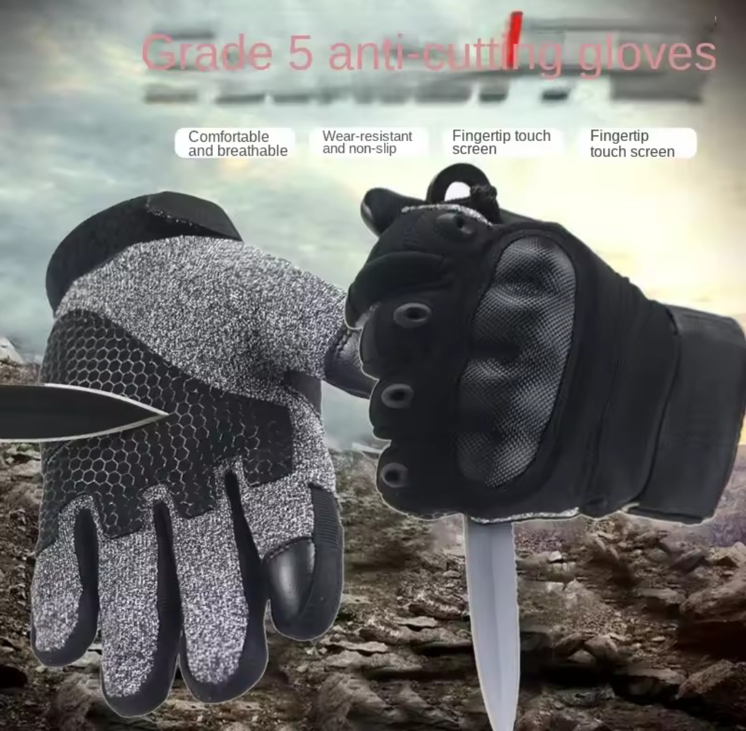 SF- Tactical HPPE Level 5 Cut Resistant Gloves - Hard Knuckle - touch screen.