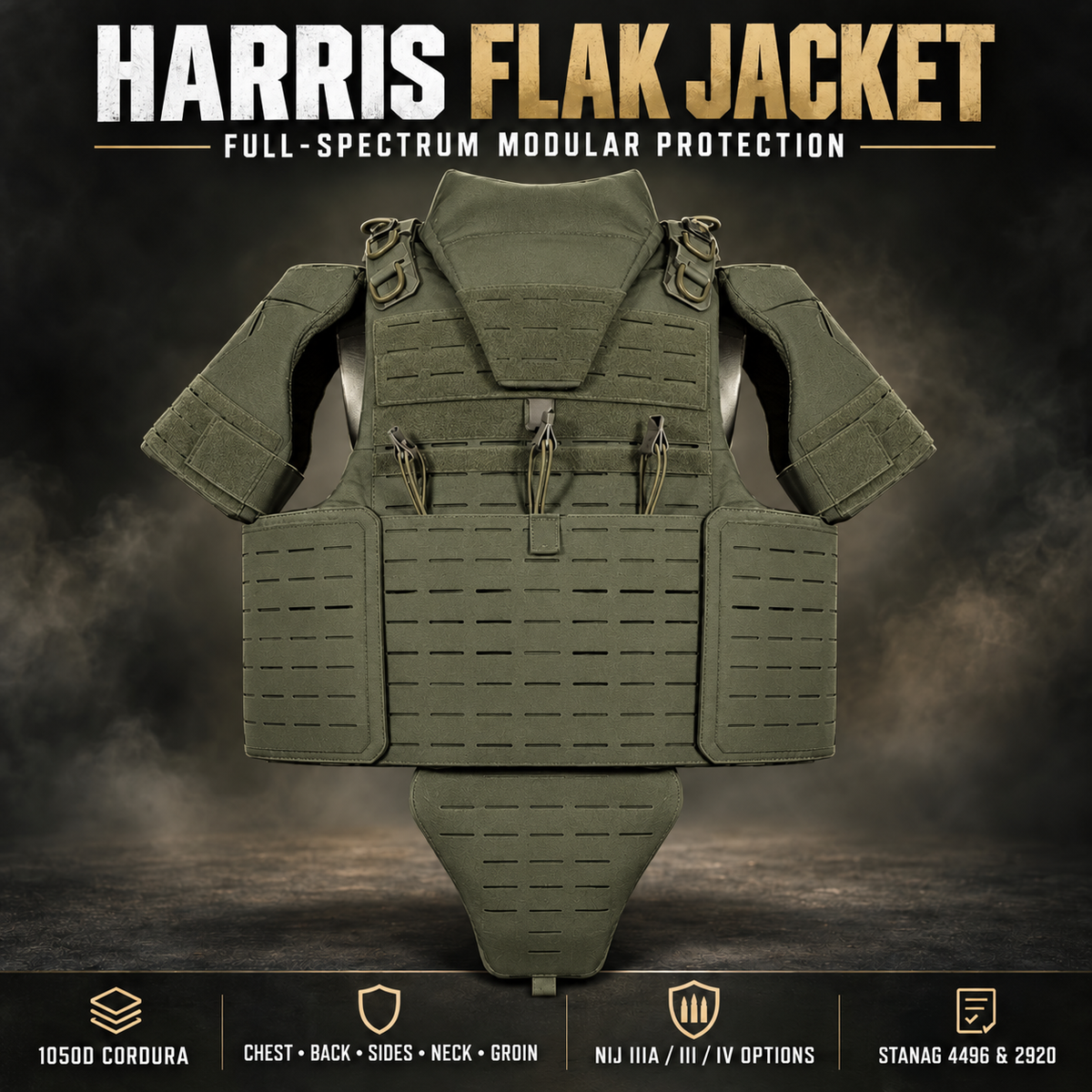 Harris Tactical 1050D Chaleaco Ballistic Nylon Flak Jacket - without armour inserts.