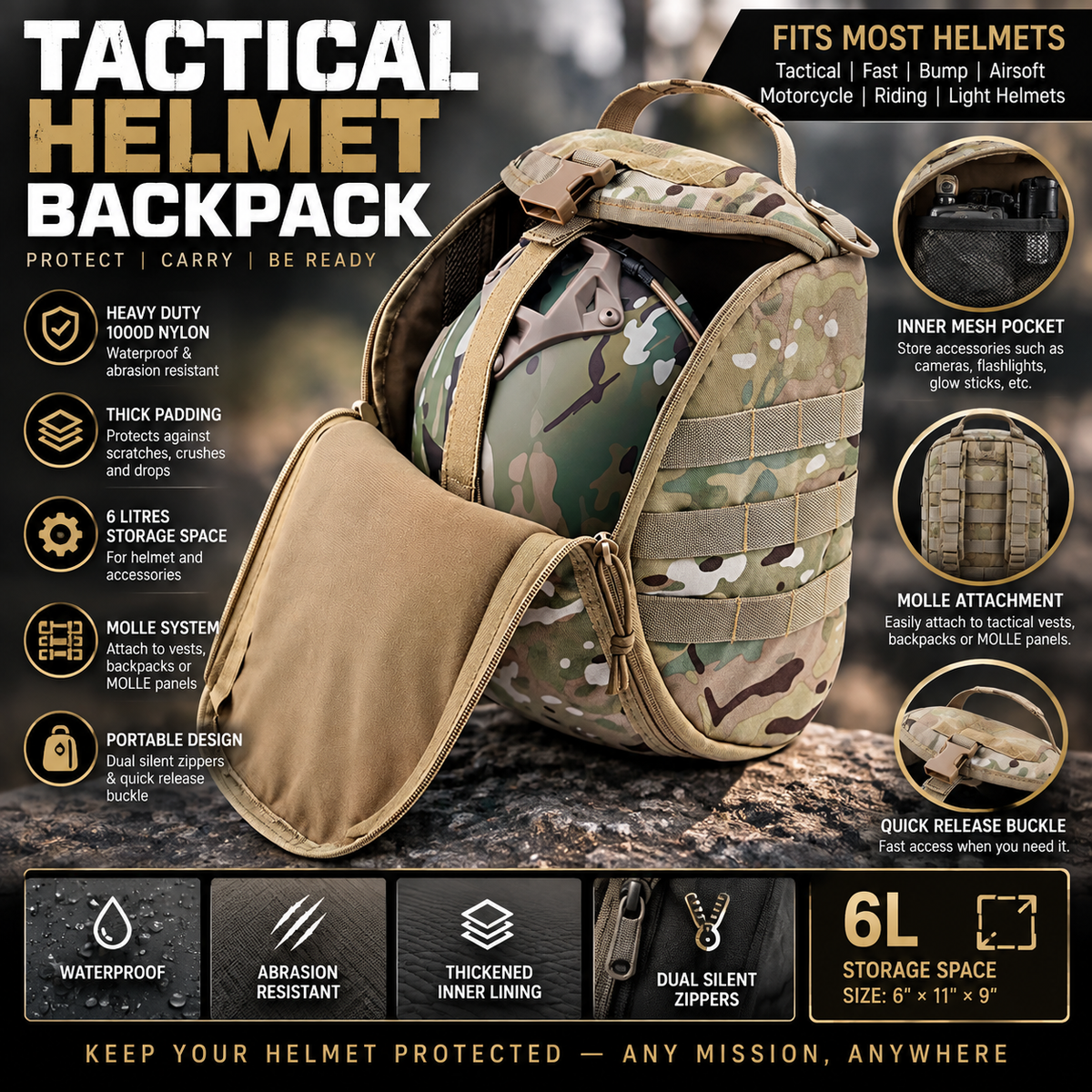 Tactical MTP Helmet bag 1000D Nylon molle system