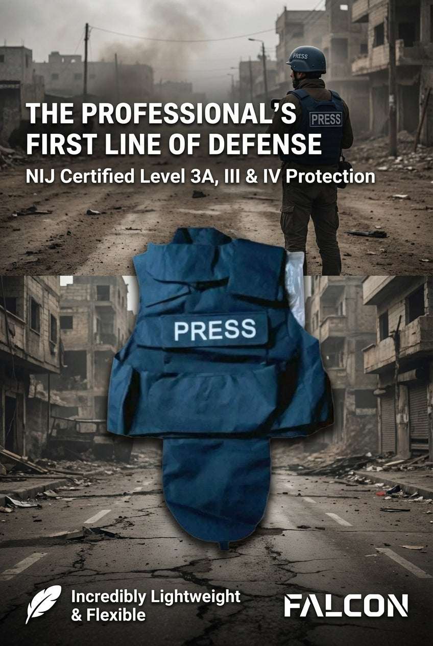 Falcon Blue/Black OVERT Bulletproof Press Vest , TV,  Police, Security Equipment Level 3A Protection - SECUTOR ARMOUR LTD 