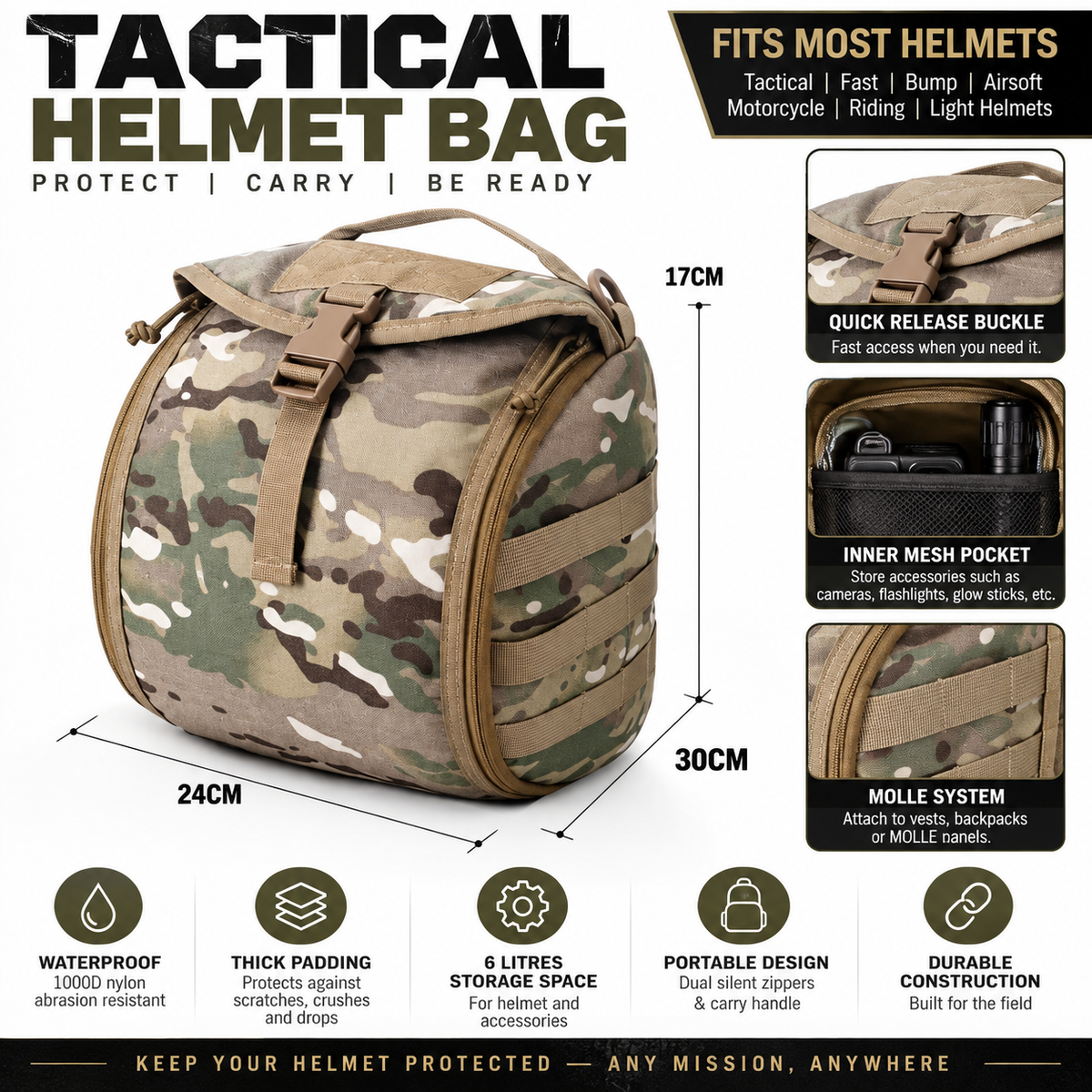 Tactical MTP Helmet bag 1000D Nylon molle system