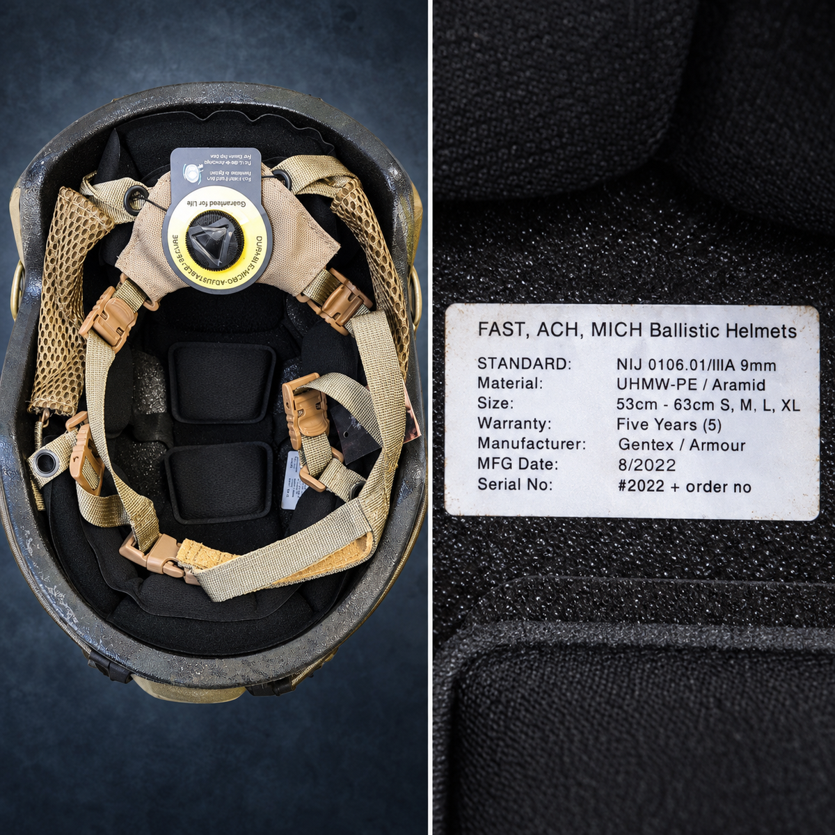 Special Forces MCSF-ARC2 Combat Helmet NIJ IIIA UHMWPE, TW liner PBL Tested