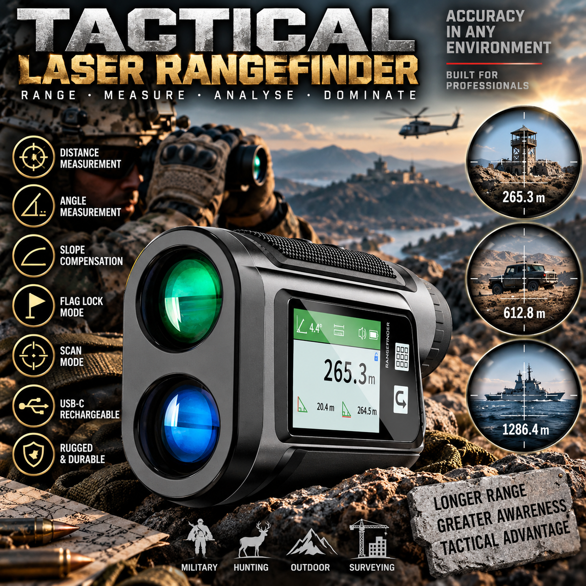 IR Laser digital tactical rangefinder 1500m
