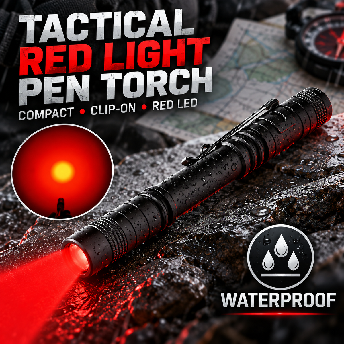 Tactical Red light Pen Torch waterproof