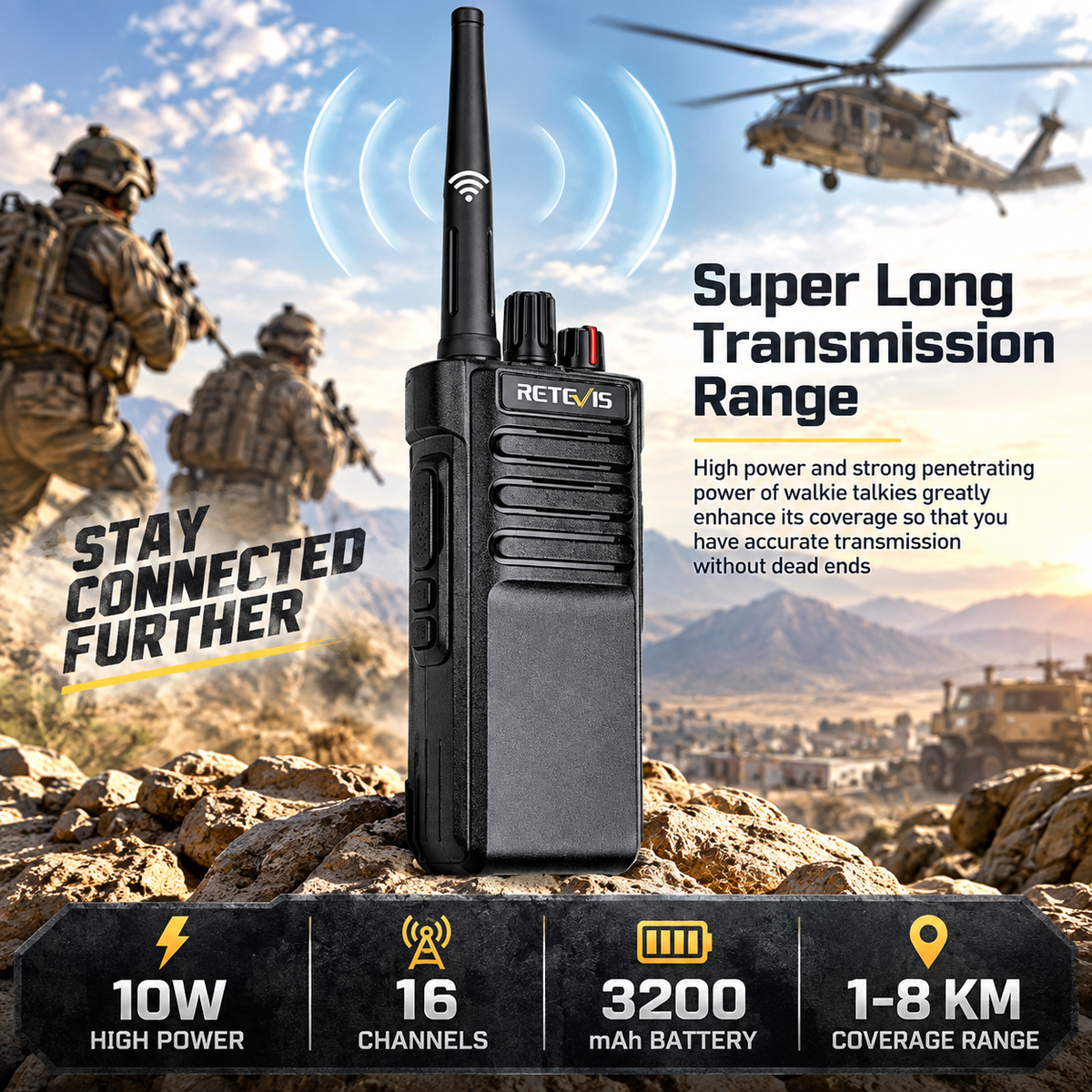 IP67 Waterproof Walkie Talkie RETEVIS RT29 10W Radio Receiver Long Range Two-Way Radio Station for Military, Security, Police 10KM