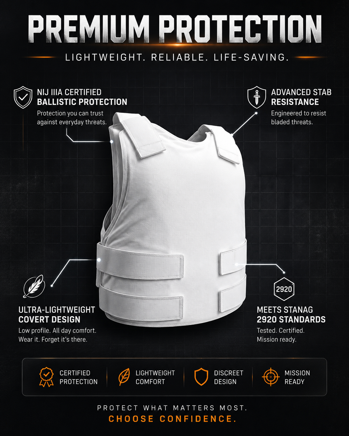 Ghost Covert Bullet/Stab proof vest NIJ IIIA STANAG 2920