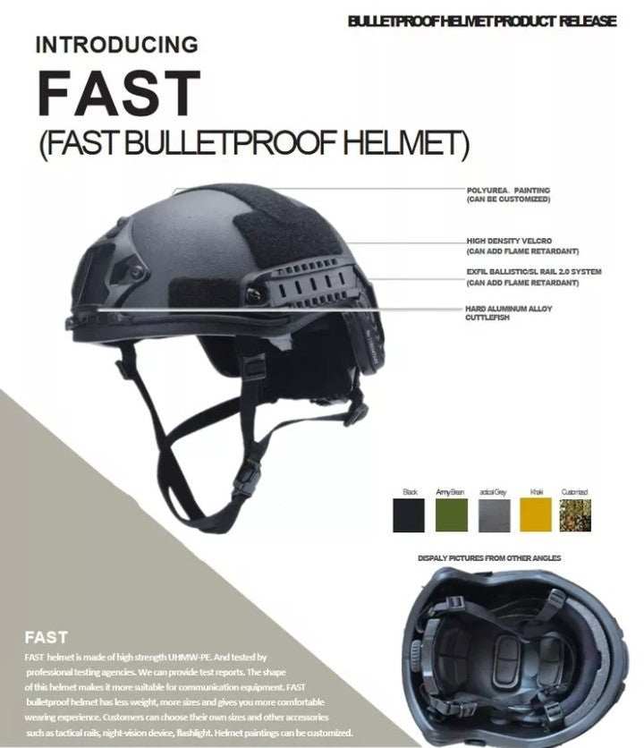 ISO certified Future Assault Shell Technology (FAST) Helmet bulletproof uhmw-pe NIJ level IIIA fast high cut five years warranty 1.4kg 2 liner options - IWMD-Store SECUTOR ARMOUR