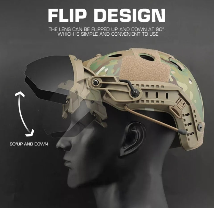 goggles on helmet Tactical Helmet Goggles High Quality Fast Helmet Flip Up Protective Mask Windproof Anti Fog CS