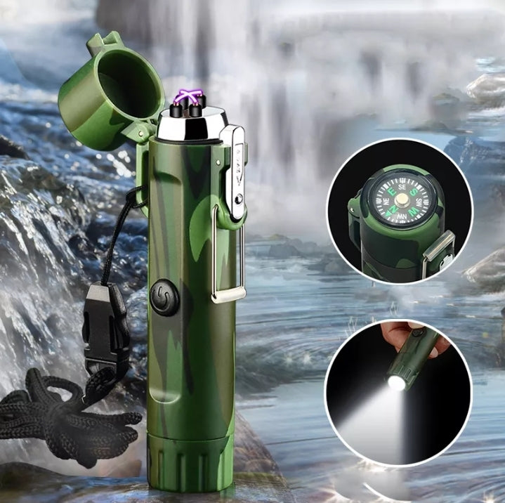 Arc Usb Lighter Camping Outdoor Survival Plasma Lighter With Flashlight Compass Survival Lighters Waterproof And Windproof