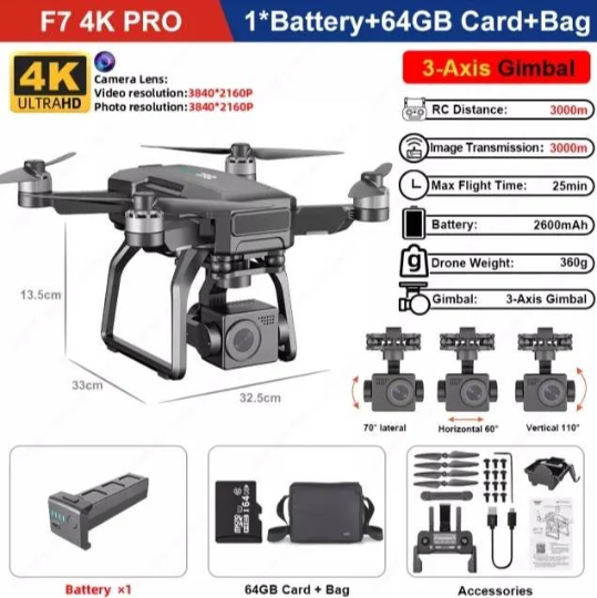 Cheap SJRC F7 4K PRO RC Drone with Camera 4K 3-Axis Gimbal Mechanical  5GWIFI FPV Brushless Motor GPS Auto